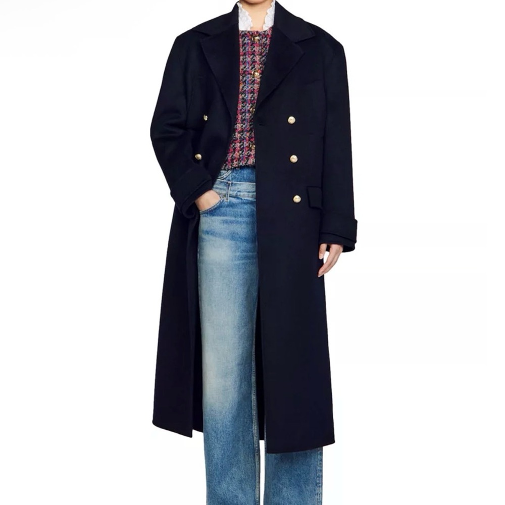 Sandro Long Double Breasted Wool Coat NWT
